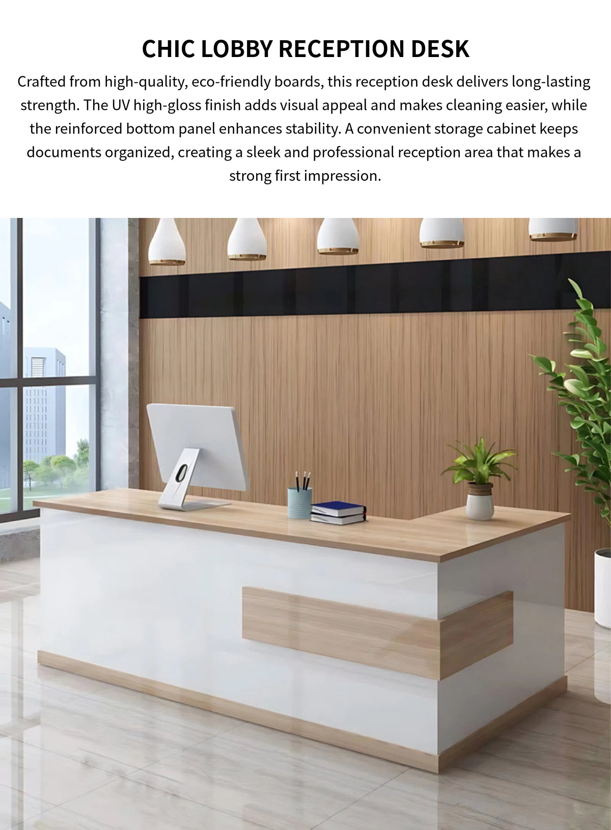 L-Shaped Reception Desk with Keyboard Tray & Lockable for Salon — Detail image 1