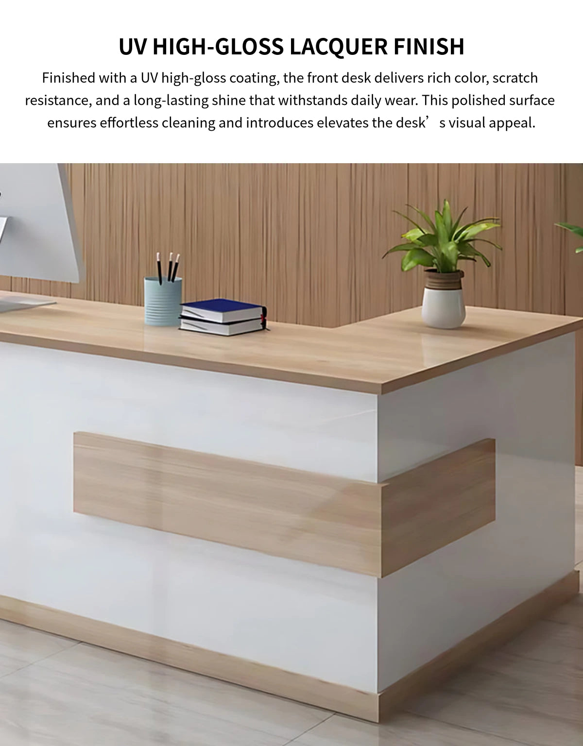L-Shaped Reception Desk with Keyboard Tray & Lockable for Salon — Detail image 3
