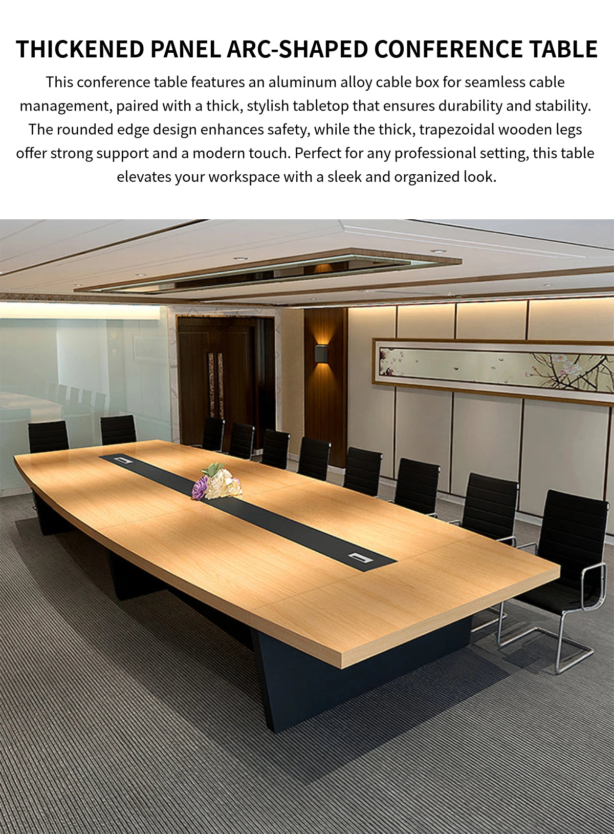 Boat-Shaped Conference Table 197 in Wide (16.4 ft) with Cable Management for Meeting Room — Detail image 1