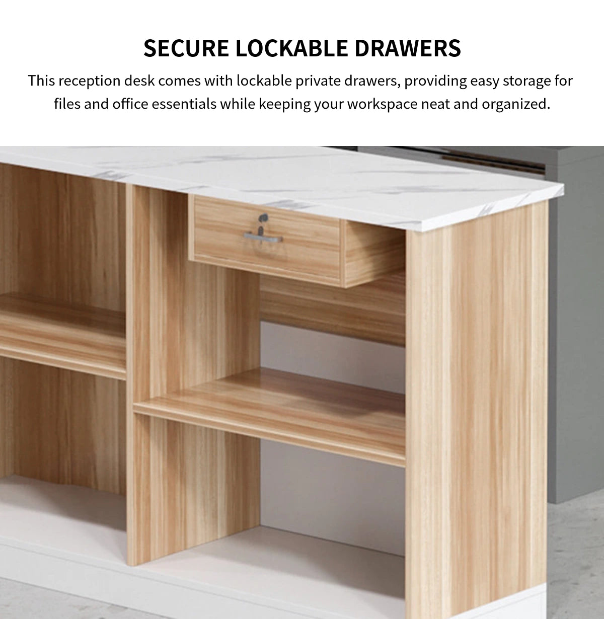 Modern Reception Desk 39-94 in Wide with Lockable, File Drawers & Modular for Office Lobby — Detail image 6