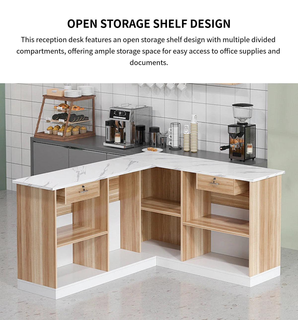 Modern Reception Desk 39-94 in Wide with Lockable, File Drawers & Modular for Office Lobby — Detail image 9