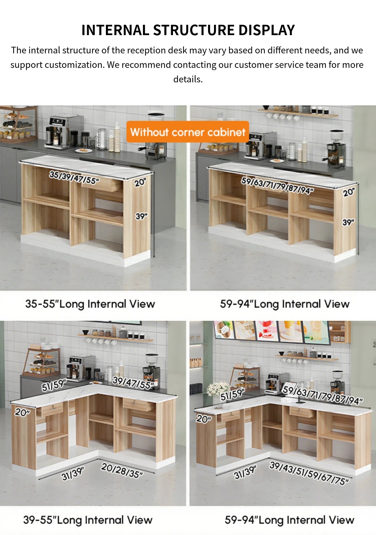Modern Reception Desk 39-94 in Wide with Lockable, File Drawers & Modular for Office Lobby — Detail image 11