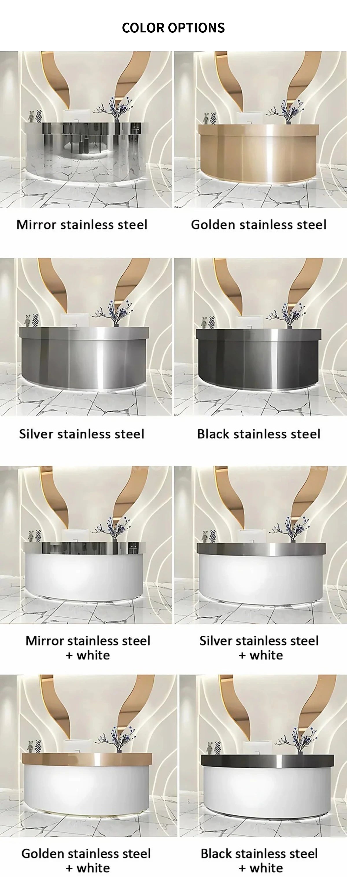 L-Shaped Reception Desk 39-118 in Wide with Lockable, Stainless Steel & File Drawers — Detail image 6