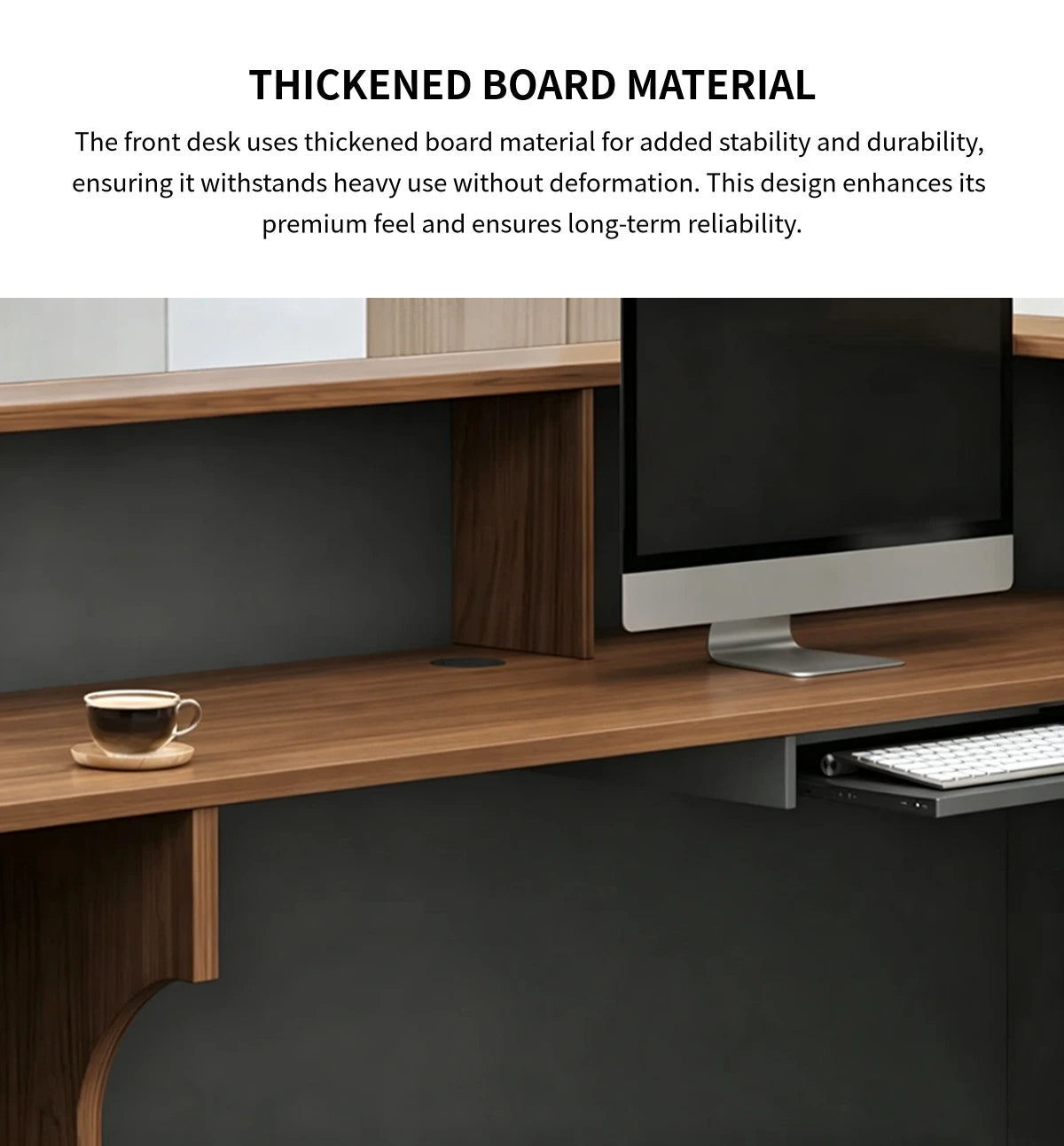 Modern Reception Desk with Keyboard Tray, Lockable & File Drawers for Office Lobby — Detail image 3