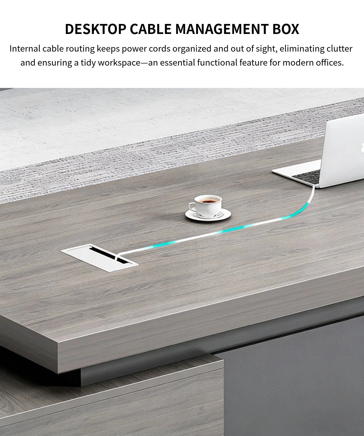Modern Executive Desk 71-110 in Wide with Cable Management, Side Storage & Stainless Steel — Detail image 6