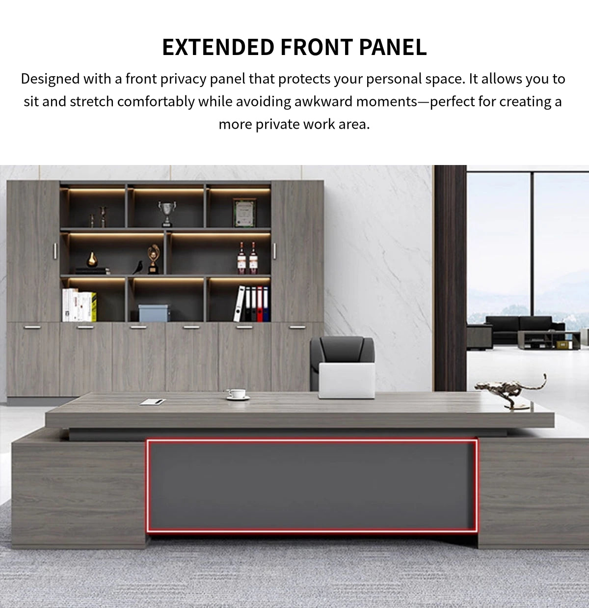 Modern Executive Desk 71-110 in Wide with Cable Management, Side Storage & Stainless Steel — Detail image 8