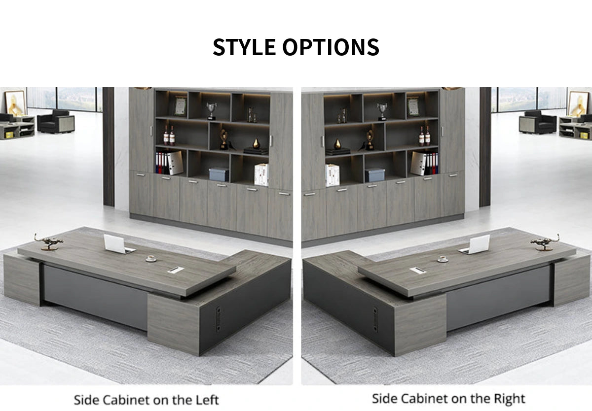 Modern Executive Desk 71-110 in Wide with Cable Management, Side Storage & Stainless Steel — Detail image 13