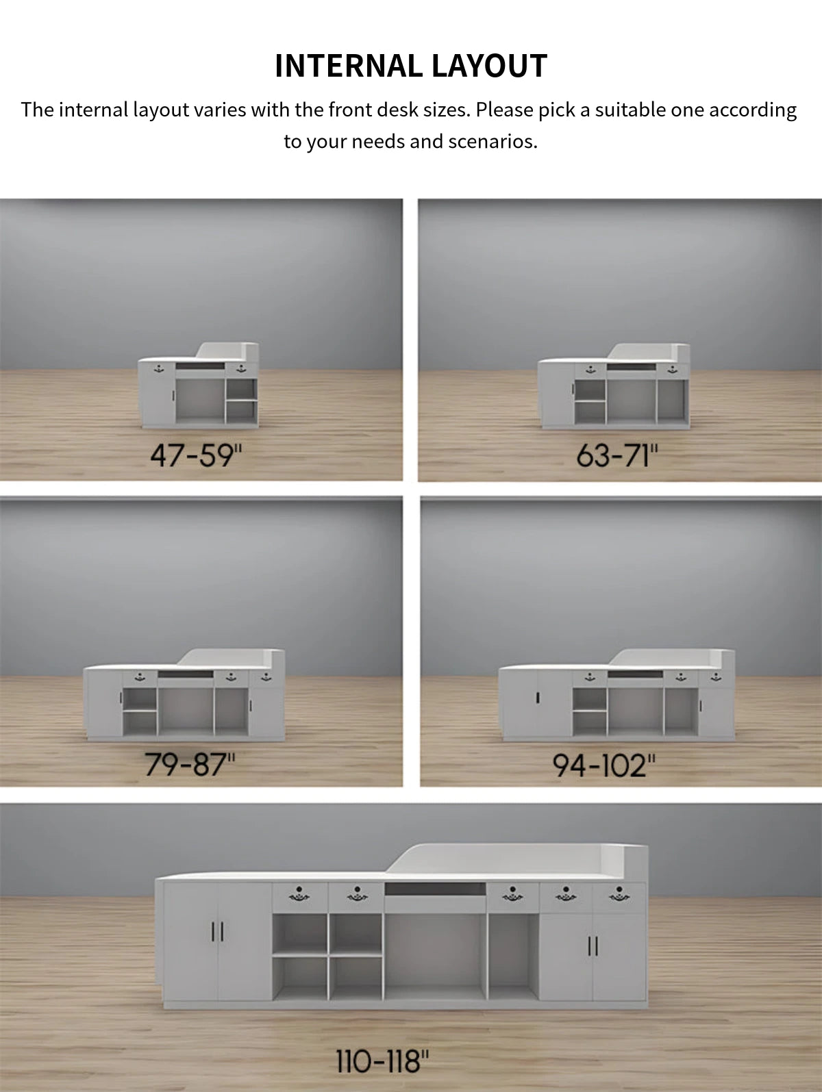 Salon Reception Desk 39-118 in Wide with Keyboard Tray, Lockable & File Drawers for Salon — Detail image 4