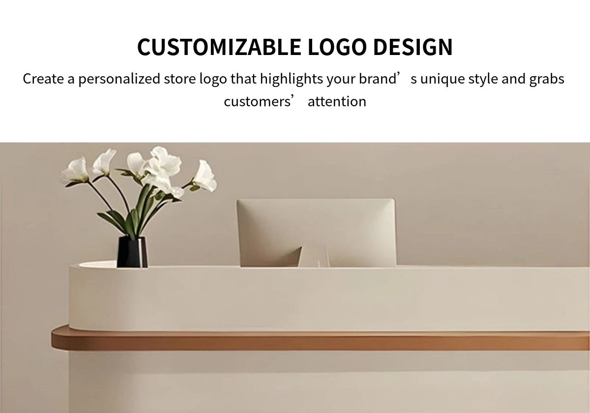 Curved Reception Desk with Rattan, File Drawers & Keyboard Tray for Retail — Detail image 4