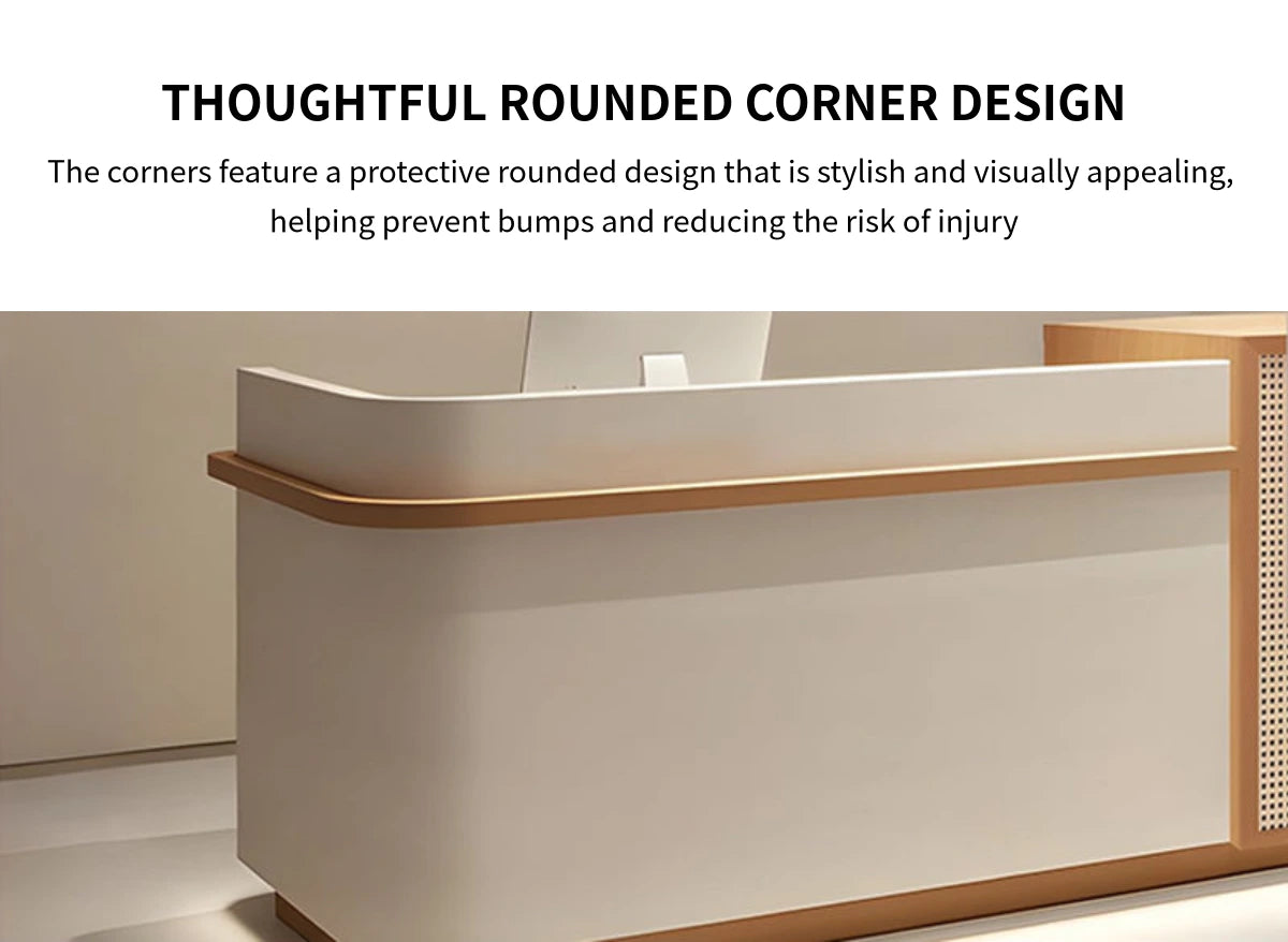 Curved Reception Desk with Rattan, File Drawers & Keyboard Tray for Retail — Detail image 6