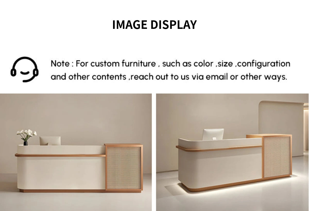 Curved Reception Desk with Rattan, File Drawers & Keyboard Tray for Retail — Detail image 9