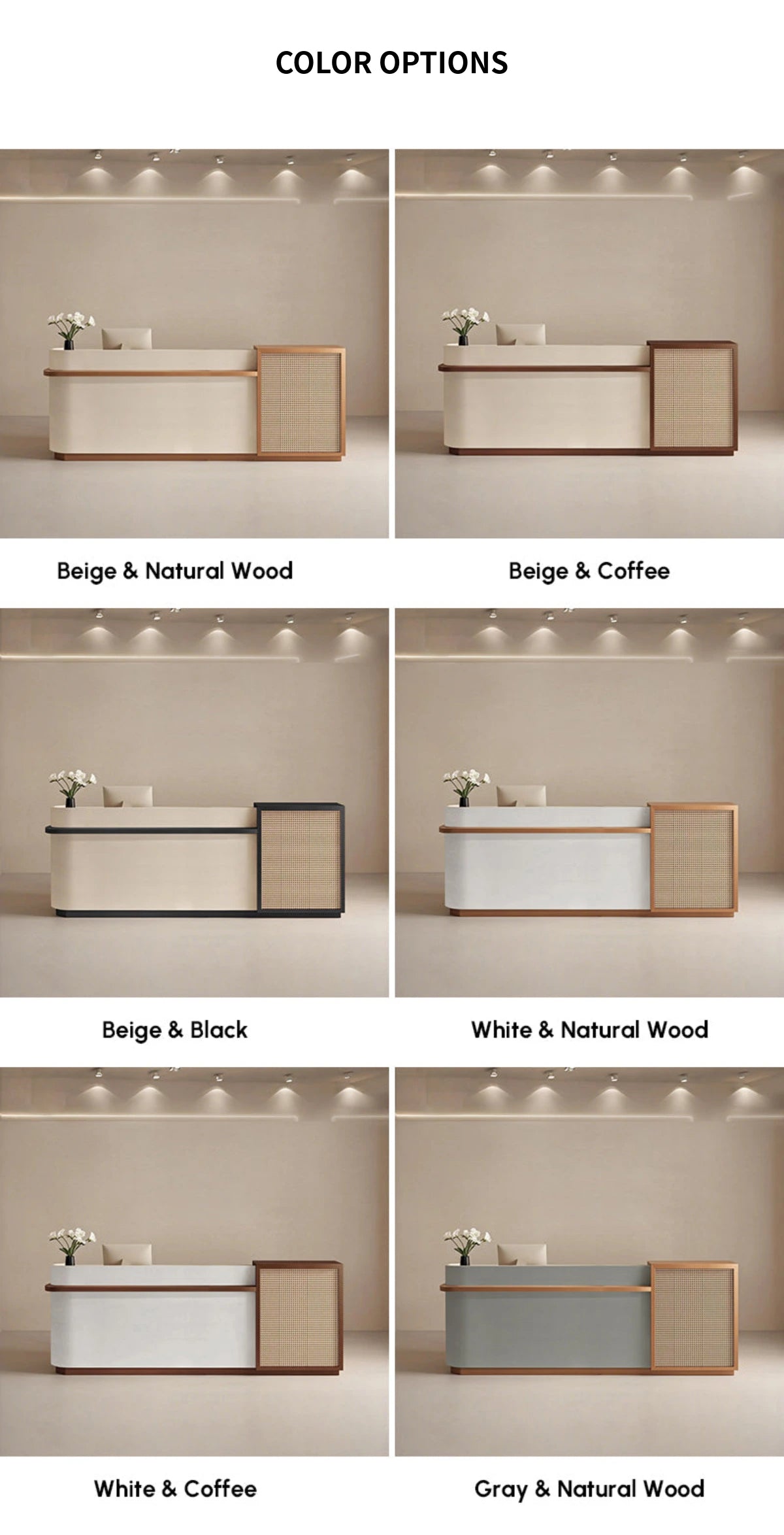 Curved Reception Desk with Rattan, File Drawers & Keyboard Tray for Retail — Detail image 11