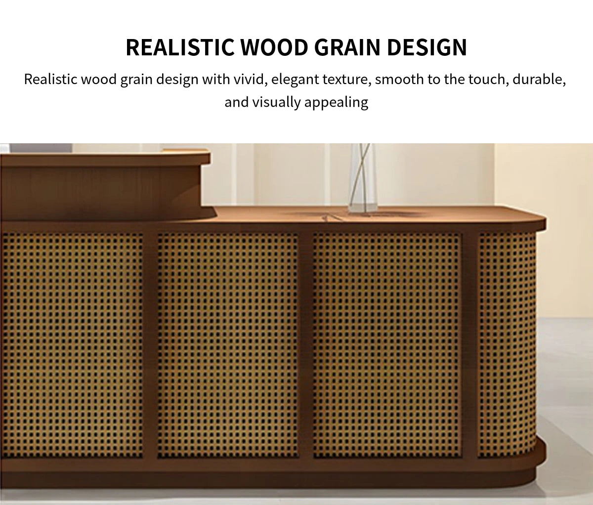 Curved Reception Desk with Keyboard Tray, Rattan & Lockable for Office Lobby — Detail image 4