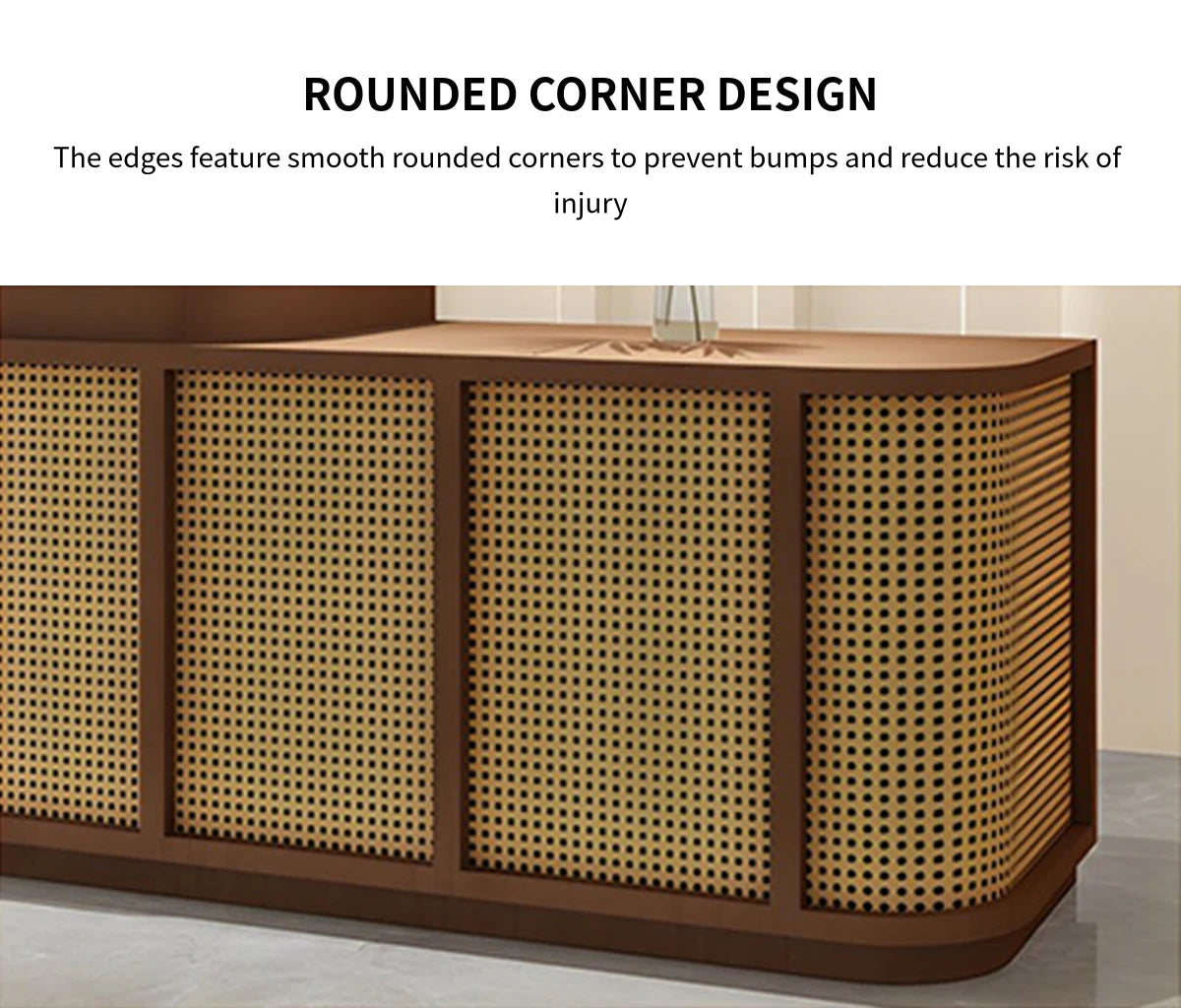 Curved Reception Desk with Keyboard Tray, Rattan & Lockable for Office Lobby — Detail image 6