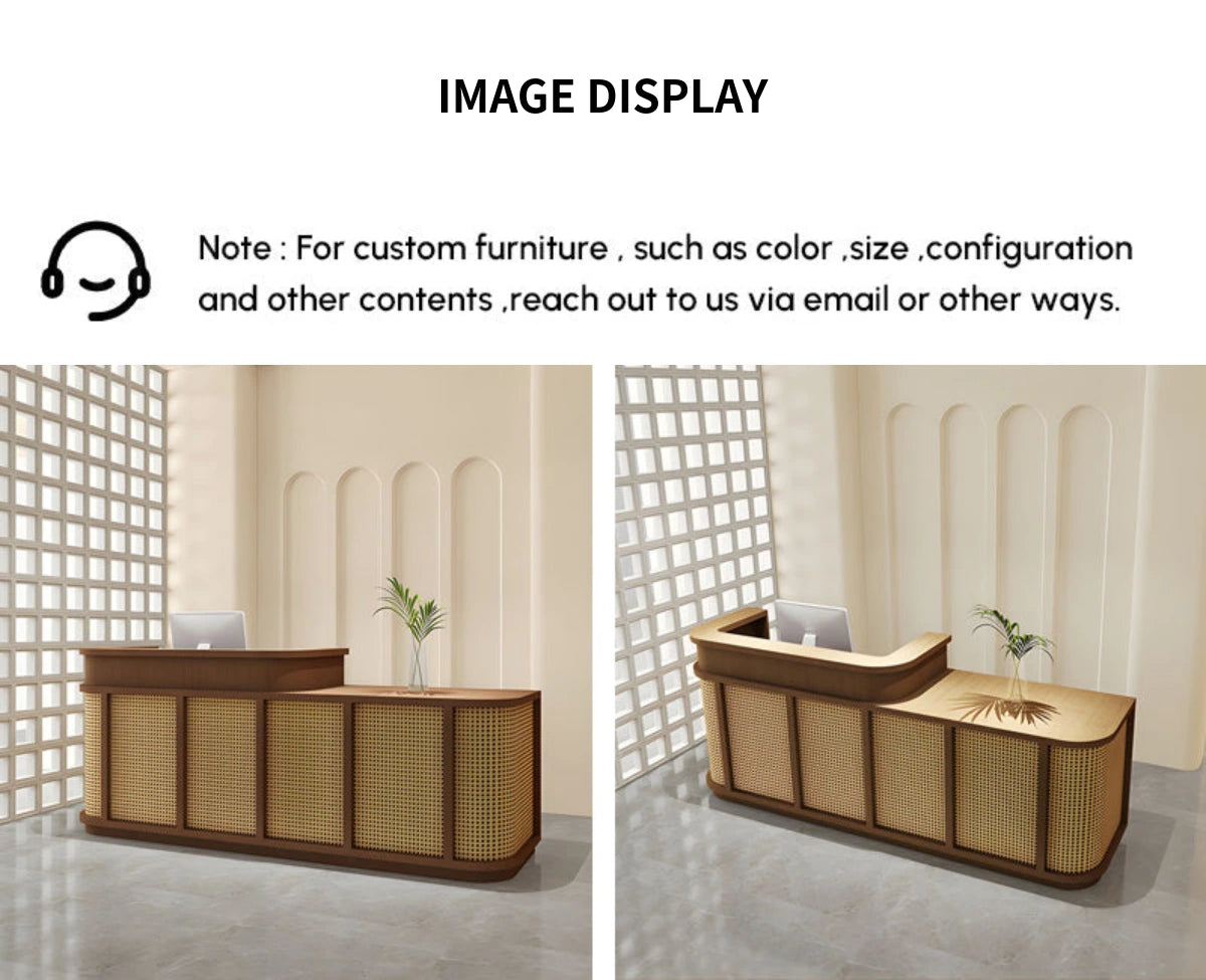 Curved Reception Desk with Keyboard Tray, Rattan & Lockable for Office Lobby — Detail image 9