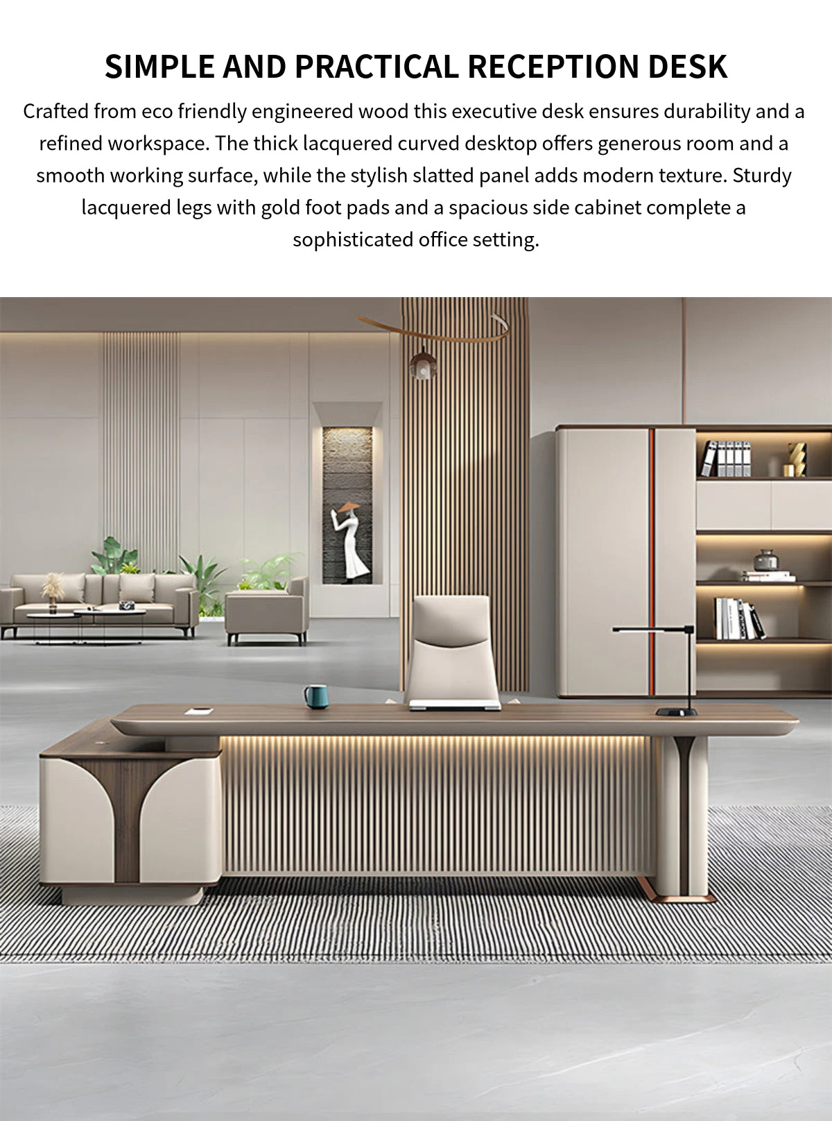 L-Shaped Reception Desk with File Drawers, LED Lighting & Side Storage for Office Lobby — Detail image 1