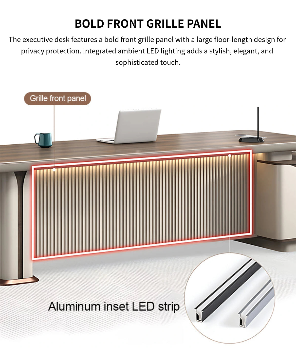 L-Shaped Reception Desk with File Drawers, LED Lighting & Side Storage for Office Lobby — Detail image 5