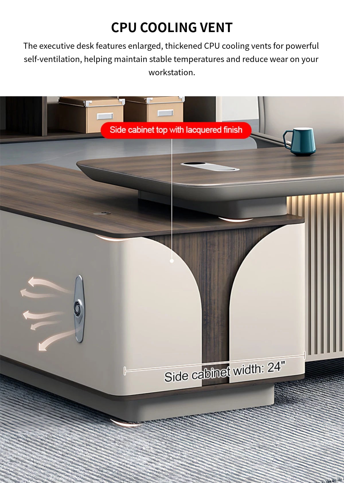 L-Shaped Reception Desk with File Drawers, LED Lighting & Side Storage for Office Lobby — Detail image 8