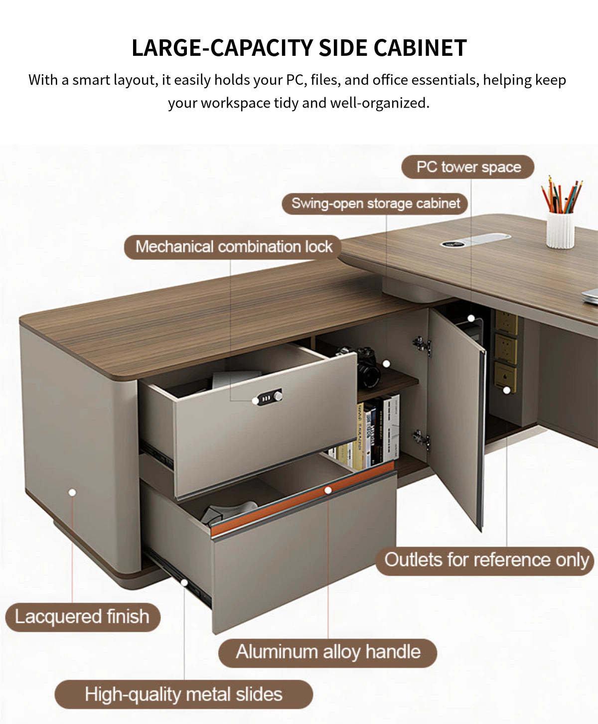 L-Shaped Reception Desk with File Drawers, LED Lighting & Side Storage for Office Lobby — Detail image 9