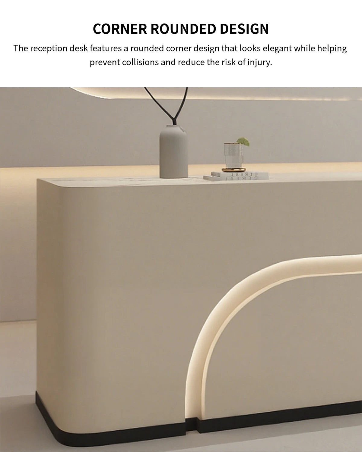 Curved Reception Desk 71-142 in Wide with File Drawers & Transaction Counter for Salon — Detail image 3