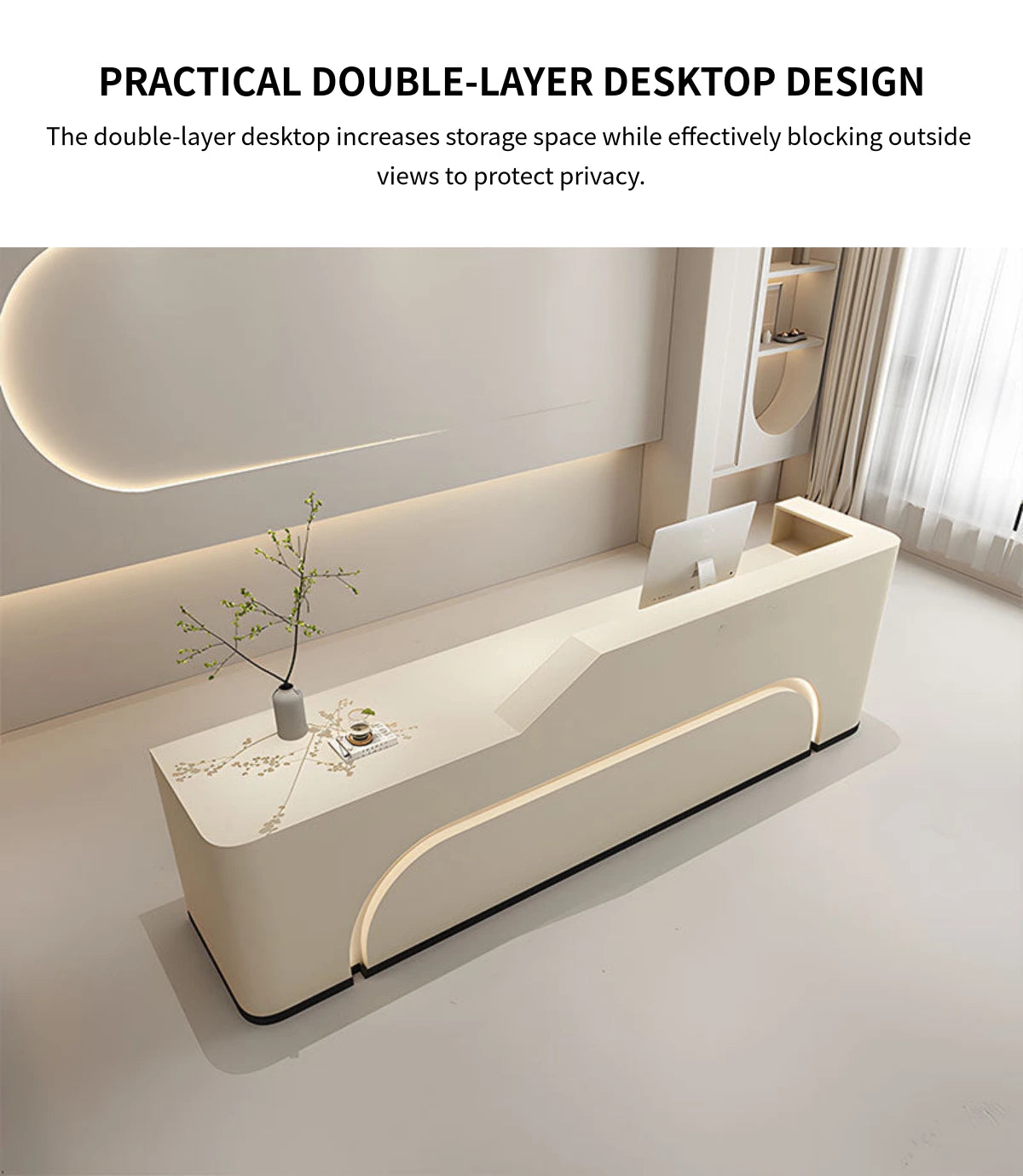 Curved Reception Desk 71-142 in Wide with File Drawers & Transaction Counter for Salon — Detail image 5