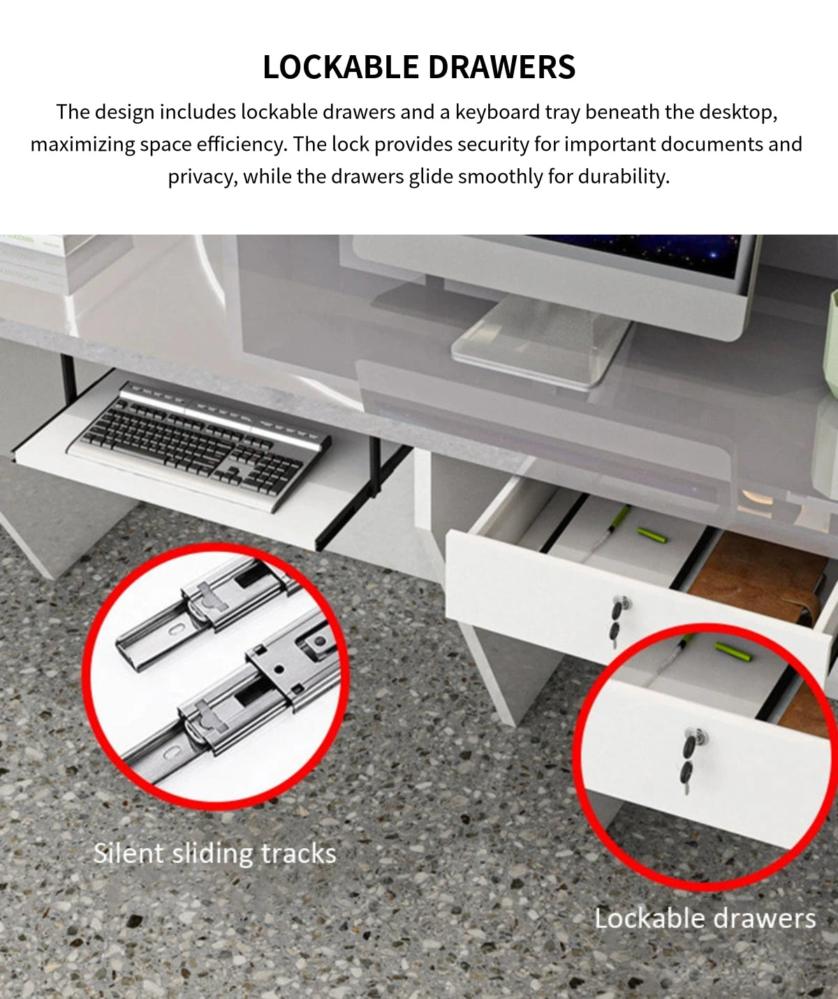 Salon Reception Desk 47-142 in Wide with Cable Management, Keyboard Tray & Lockable — Detail image 7