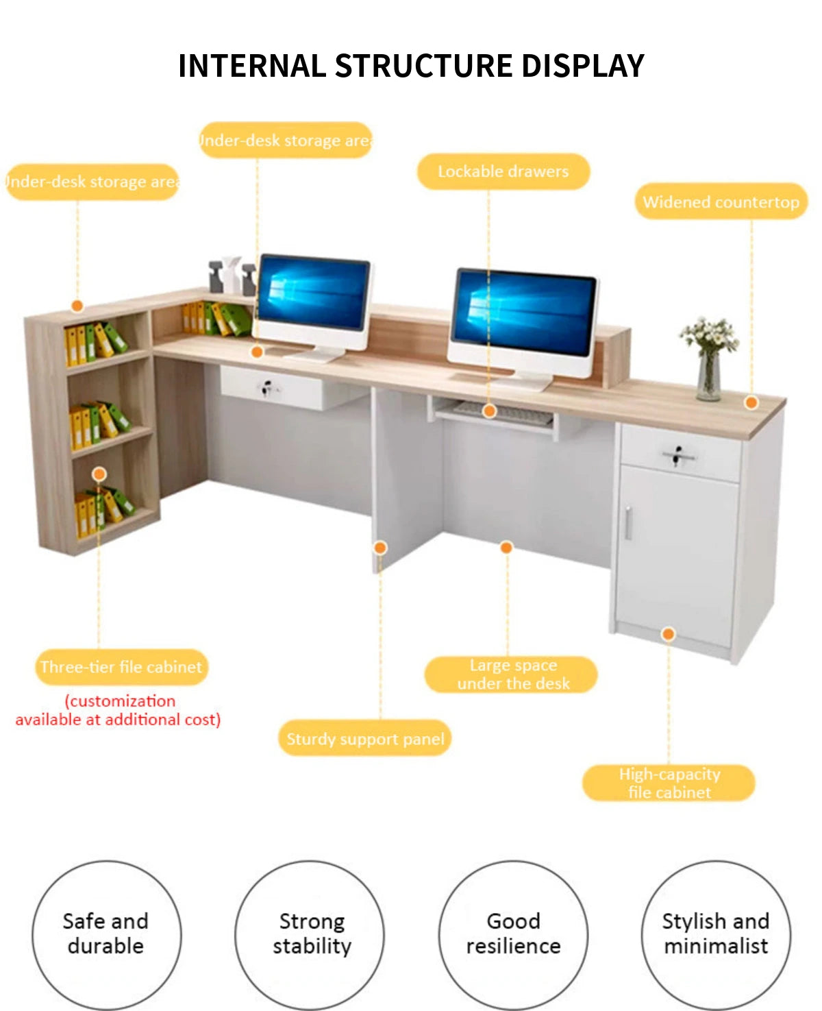 Salon Reception Desk 47-142 in Wide with Cable Management, Keyboard Tray & Lockable — Detail image 9