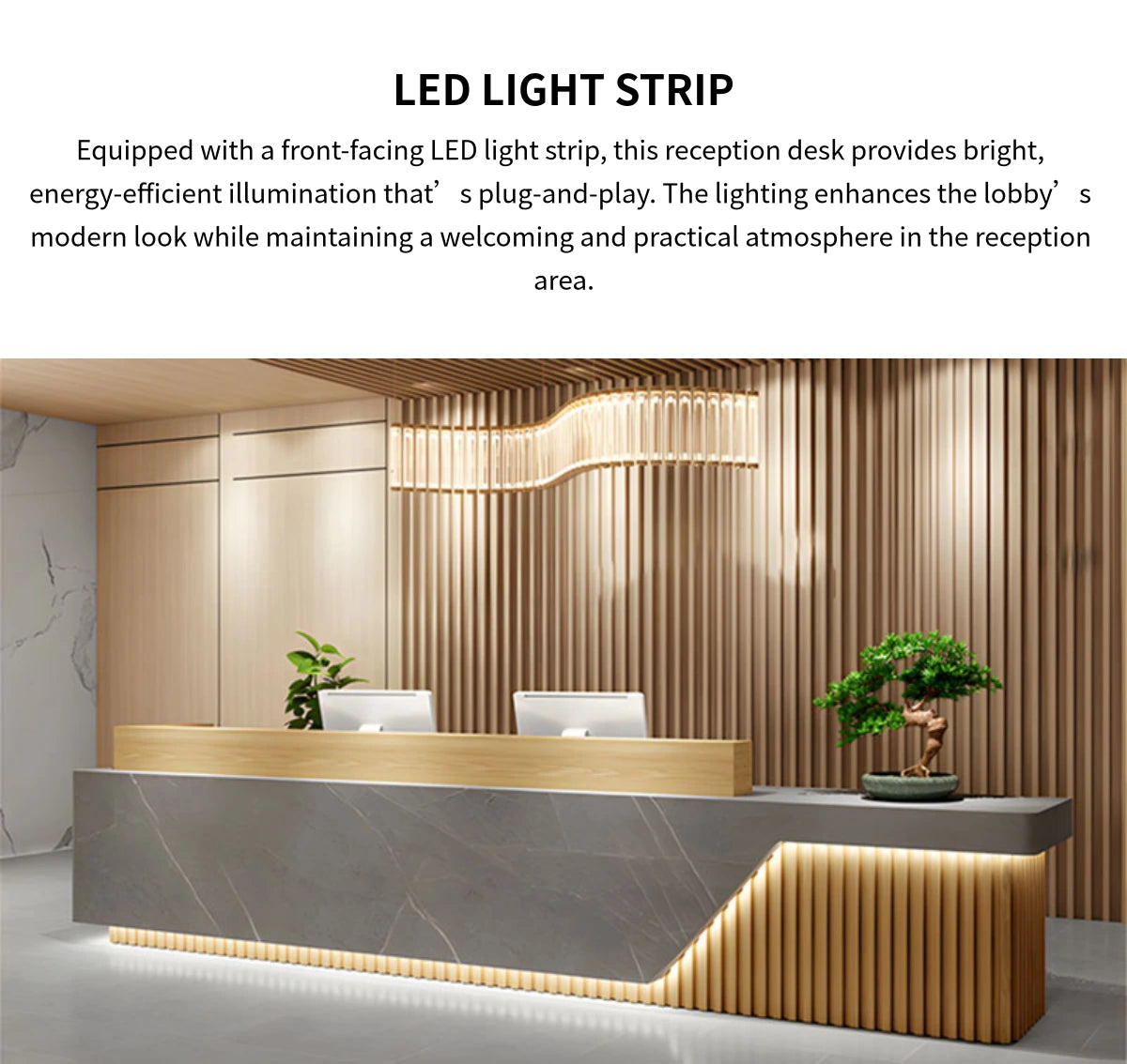 Salon Reception Desk 31-157 in Wide with Dual-Tone, LED Lighting & Keyboard Tray for Salon — Detail image 5