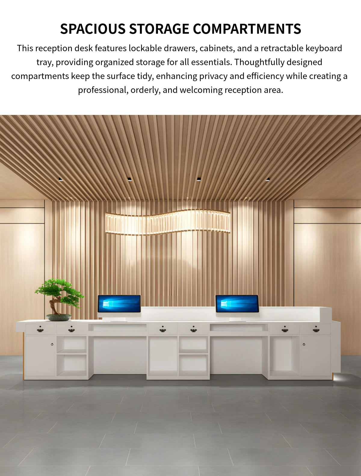 Salon Reception Desk 31-157 in Wide with Dual-Tone, LED Lighting & Keyboard Tray for Salon — Detail image 6