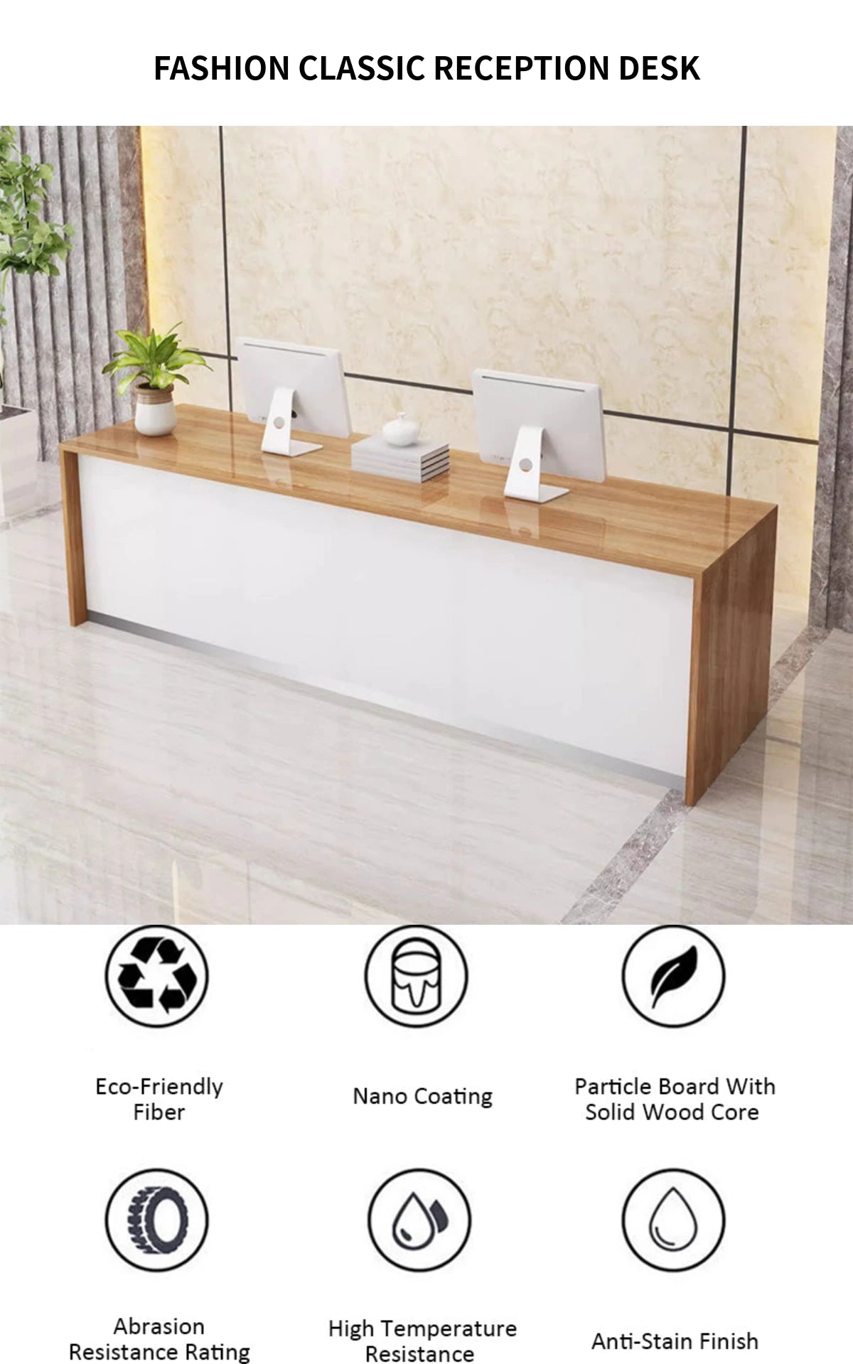 Rectangular Reception Desk 47-94 in Wide with File Drawers, Keyboard Tray & Lockable — Detail image 2