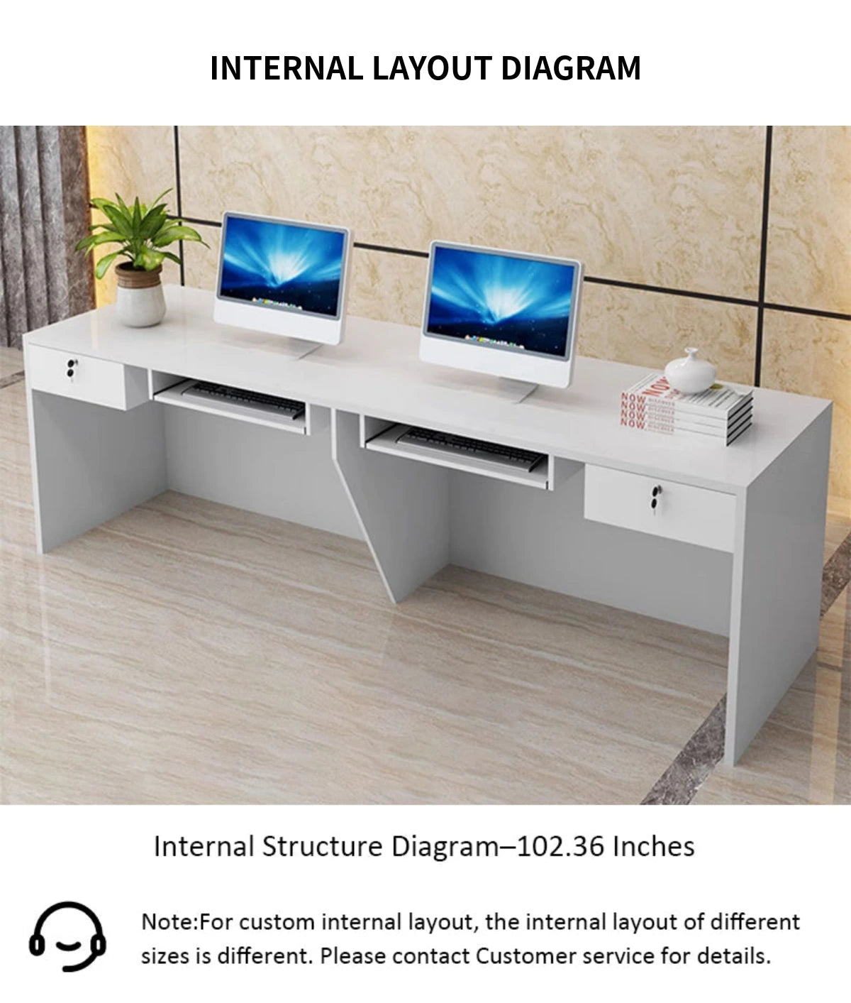 Rectangular Reception Desk 47-94 in Wide with File Drawers, Keyboard Tray & Lockable — Detail image 10