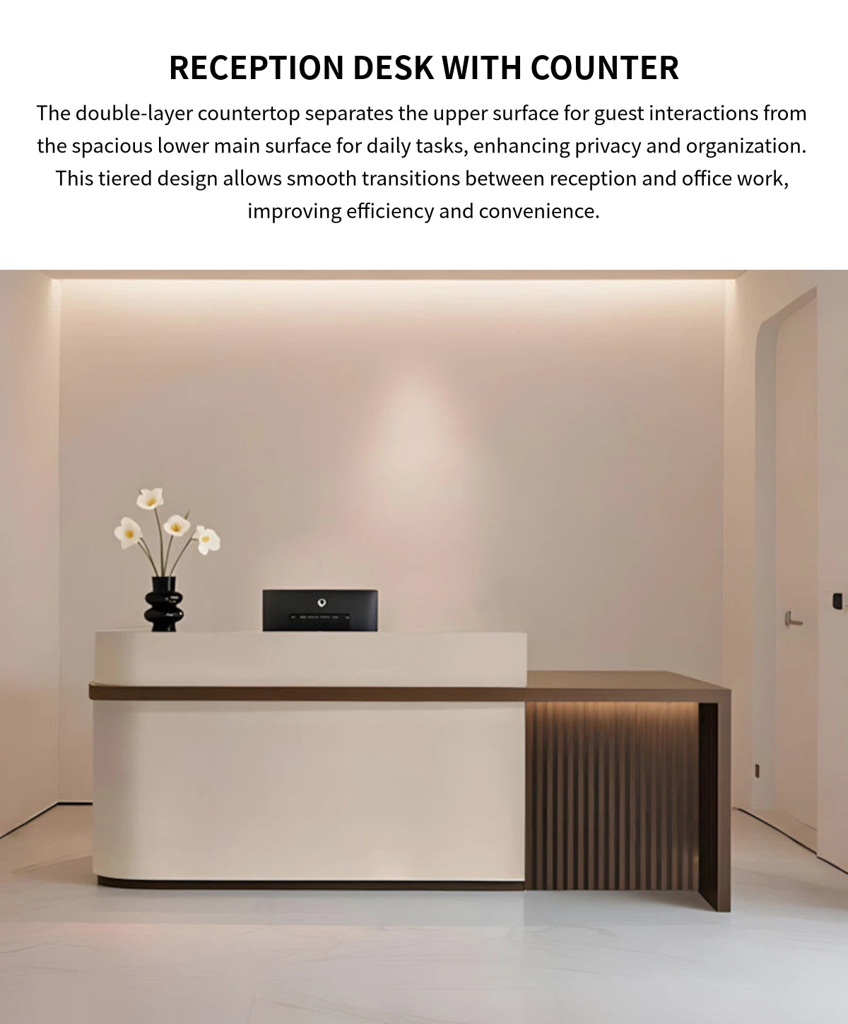 Curved Reception Desk 47-157 in Wide with Transaction Counter for Salon — Detail image 5