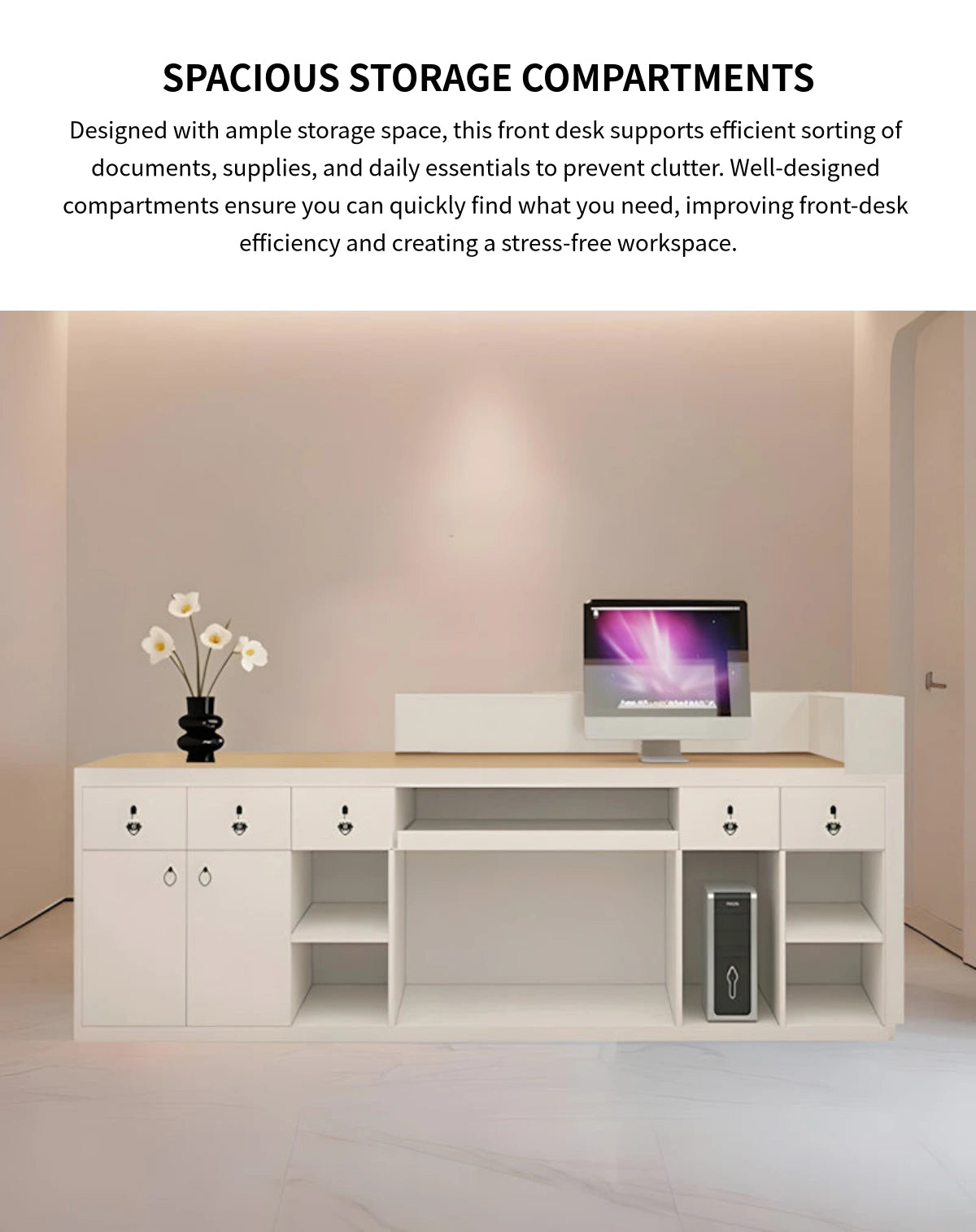 Curved Reception Desk 47-157 in Wide with Transaction Counter for Salon — Detail image 6