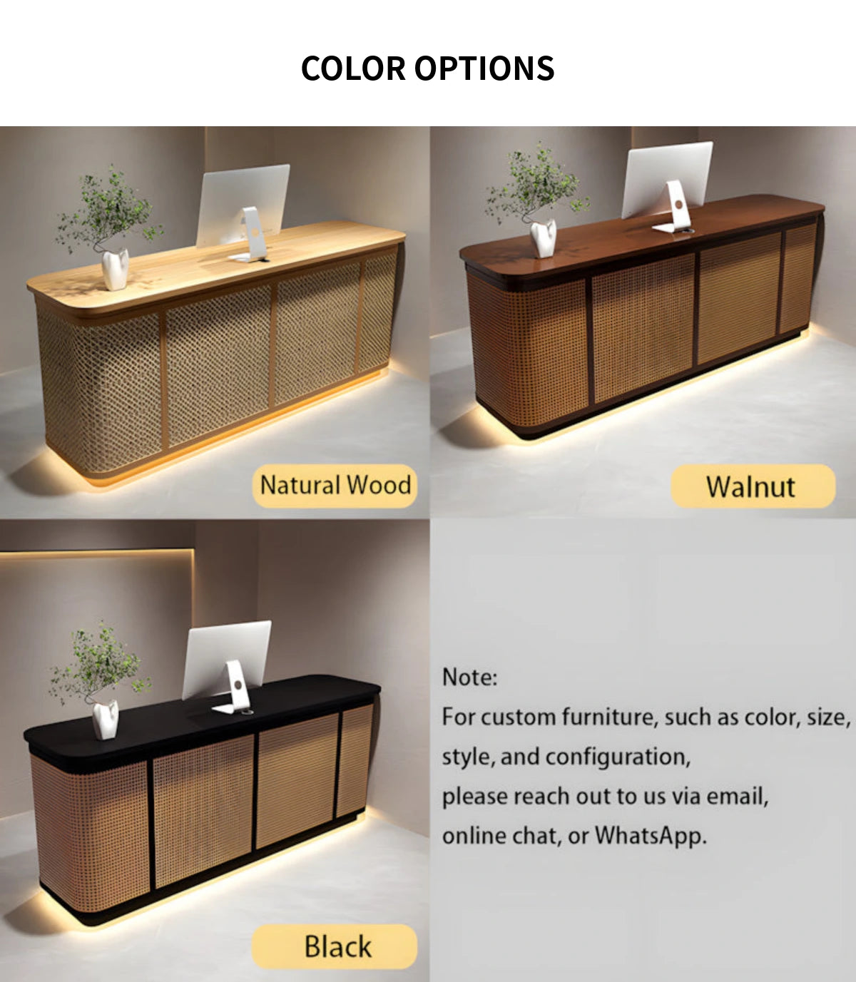 Round Reception Desk 47-118 in Wide with Keyboard Tray, Rattan & Solid Wood for Salon — Detail image 10