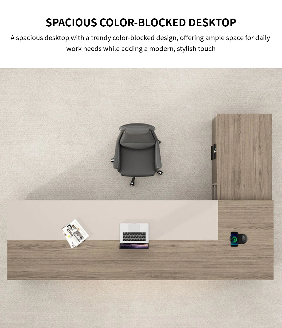 Modern Executive Desk with Cable Management, Dual-Tone & Wireless Charging for Home Office — Detail image 3