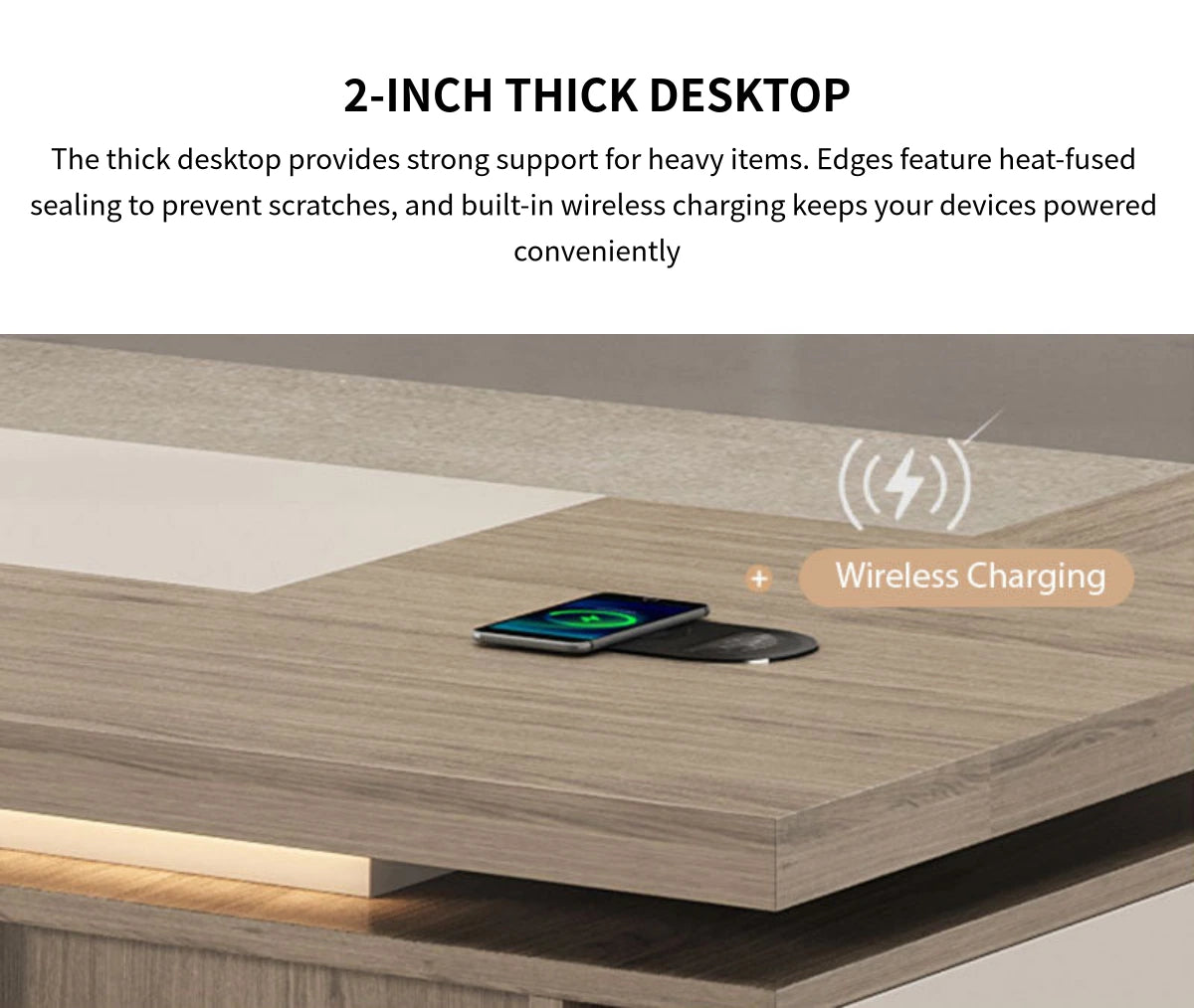 Modern Executive Desk with Cable Management, Dual-Tone & Wireless Charging for Home Office — Detail image 4