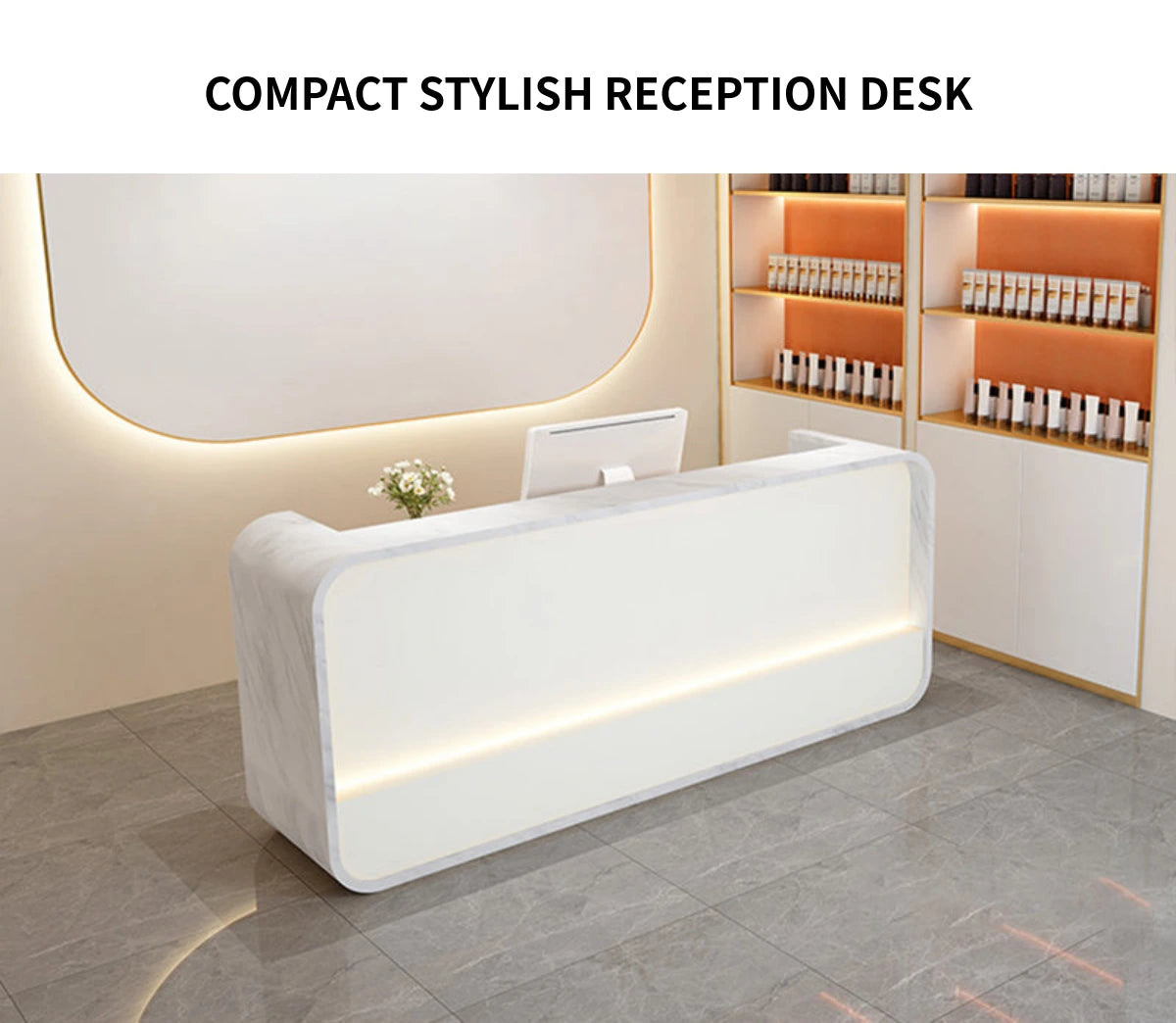 Curved Reception Desk 39-94 in Wide with LED Lighting & Lumbar Support for Salon — Detail image 2