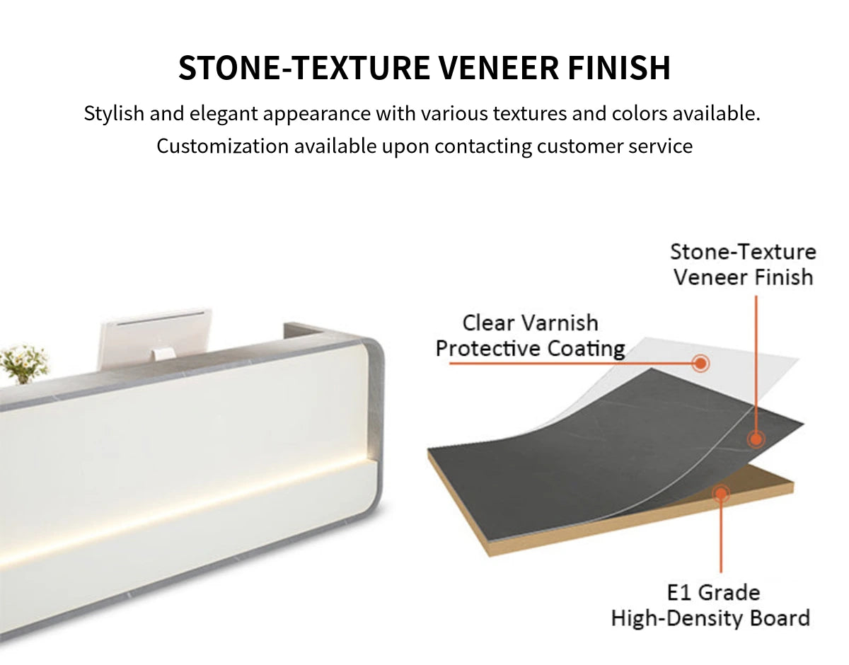 Curved Reception Desk 39-94 in Wide with LED Lighting & Lumbar Support for Salon — Detail image 6