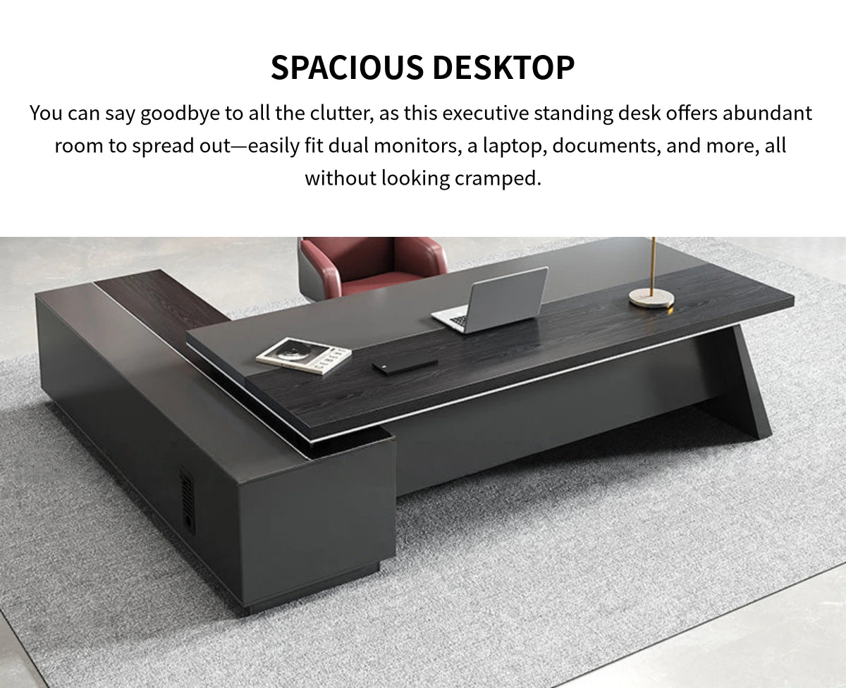 L-Shaped Executive Desk 79-87 in Wide with File Drawers for Home Office — Detail image 4