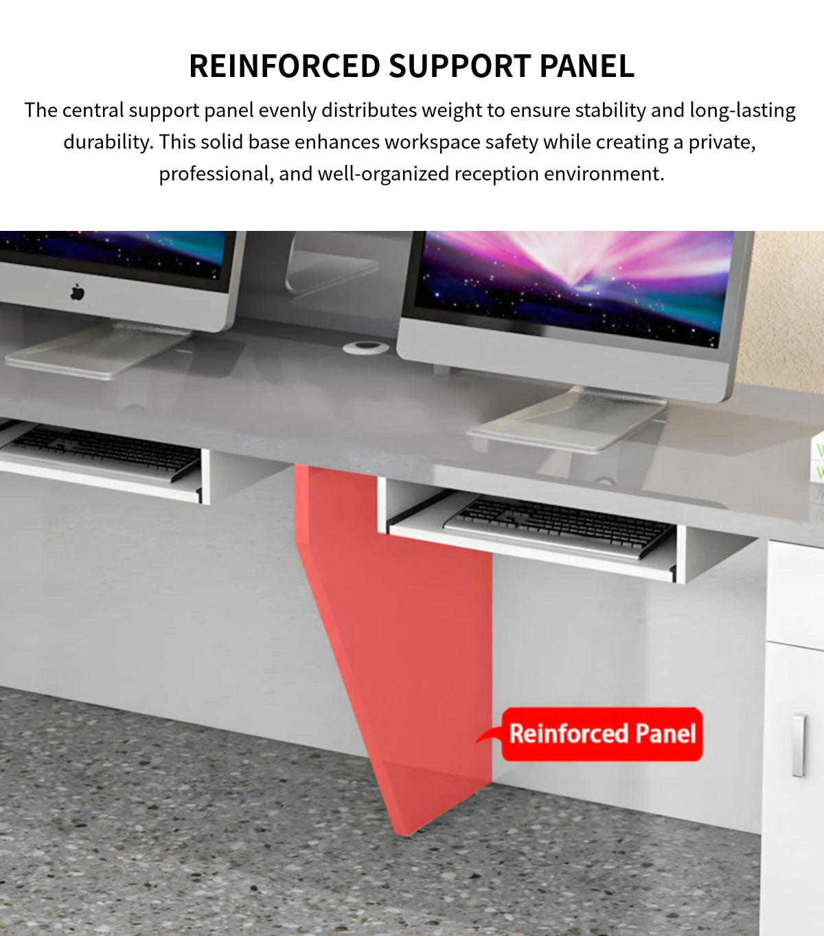 Round Reception Desk 55-189 in Wide with Cable Management, LED Lighting & Keyboard Tray — Detail image 7