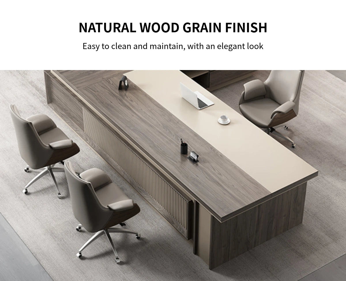 L-Shaped Executive Desk with Cable Management, Dual-Tone & Side Storage for Home Office — Detail image 3