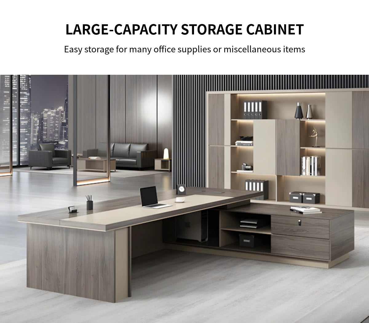 L-Shaped Executive Desk with Cable Management, Dual-Tone & Side Storage for Home Office — Detail image 8