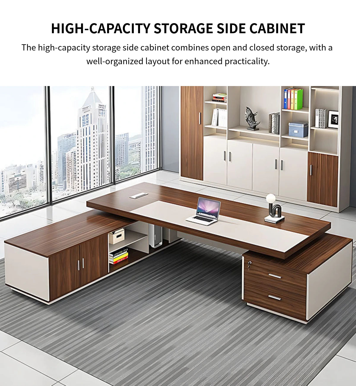 Modern Executive Desk 63-126 in Wide with Cable Management & Side Storage for Home Office — Detail image 7