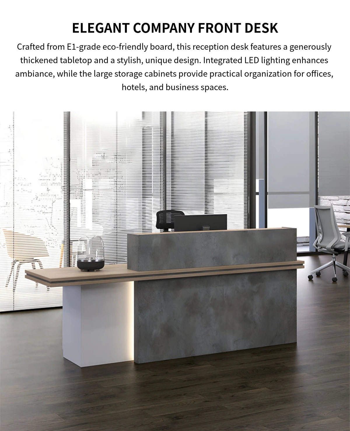 Modern Reception Desk 71-94 in Wide with Lockable & LED Lighting for Hotel Lobby — Detail image 1