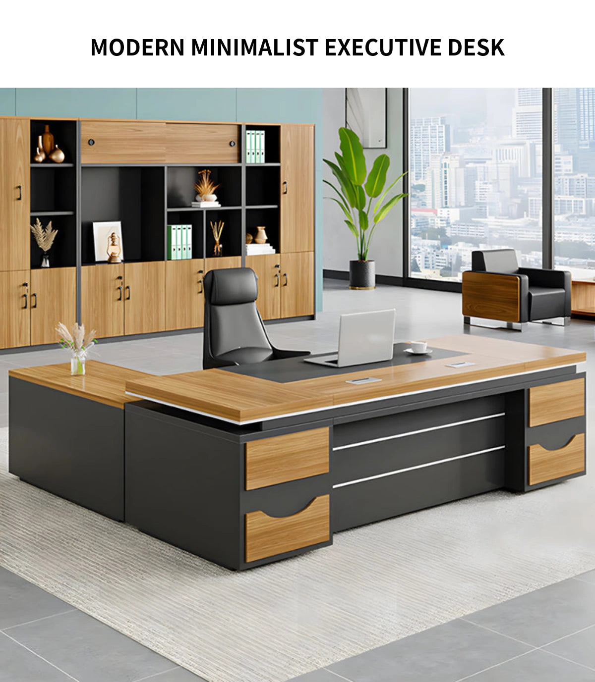 L-Shaped Executive Desk with Cable Management, Side Storage & Lumbar Support — Detail image 2