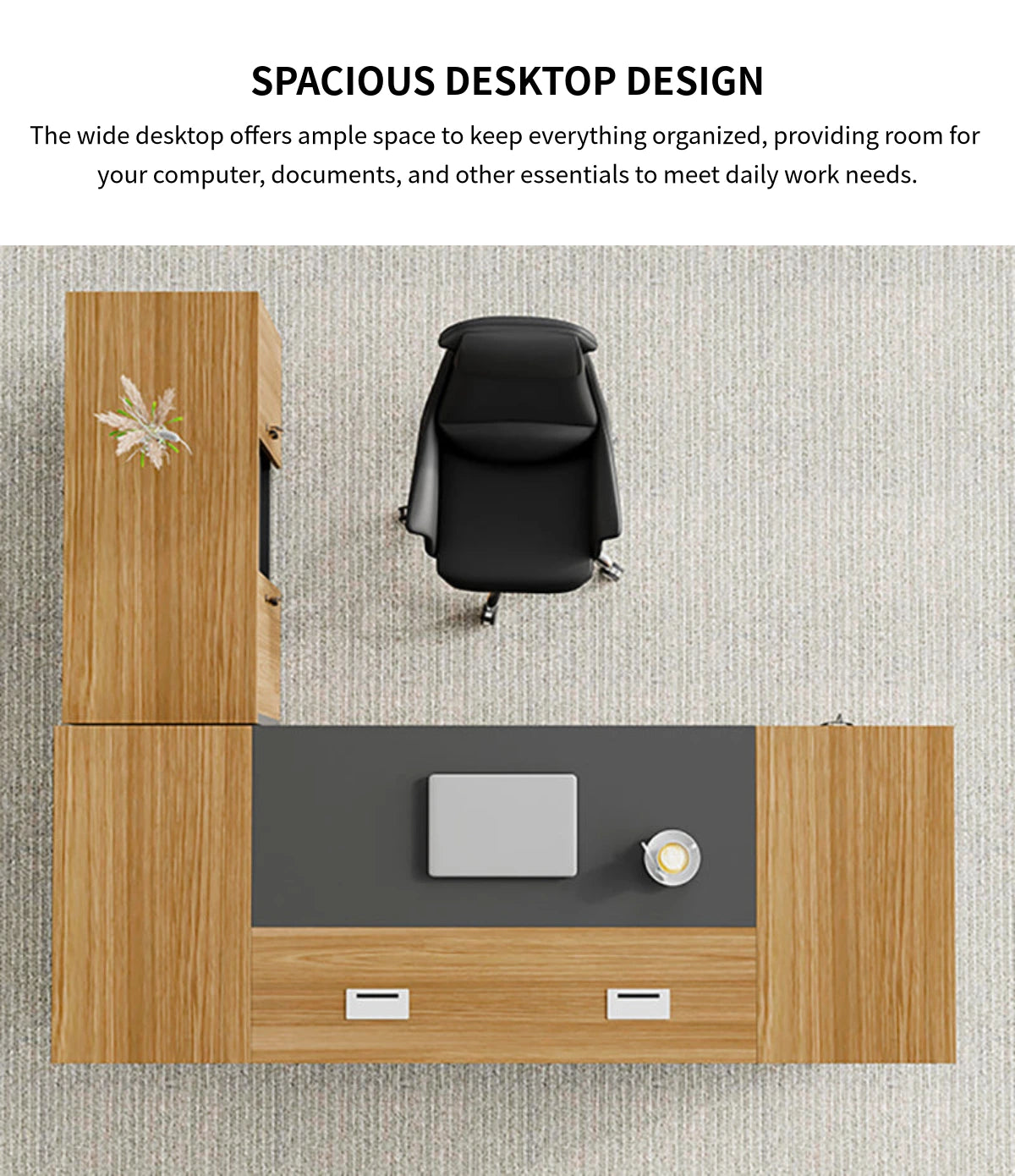 L-Shaped Executive Desk with Cable Management, Side Storage & Lumbar Support — Detail image 5