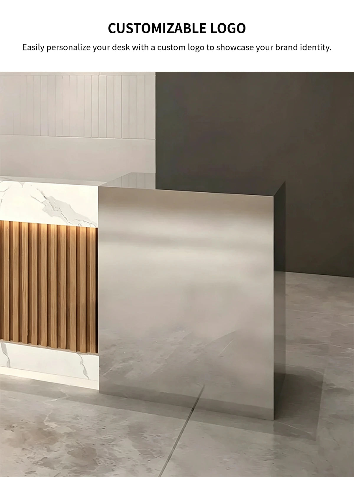 Salon Reception Desk 59-157 in Wide with Dual-Tone, File Drawers & Fluted Front for Salon — Detail image 2