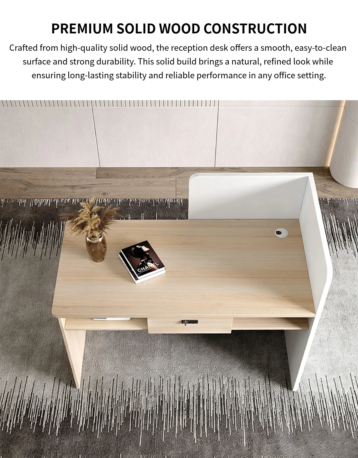 Salon Reception Desk 47 in Wide with Cable Management, Lockable & Solid Wood for Salon — Detail image 2