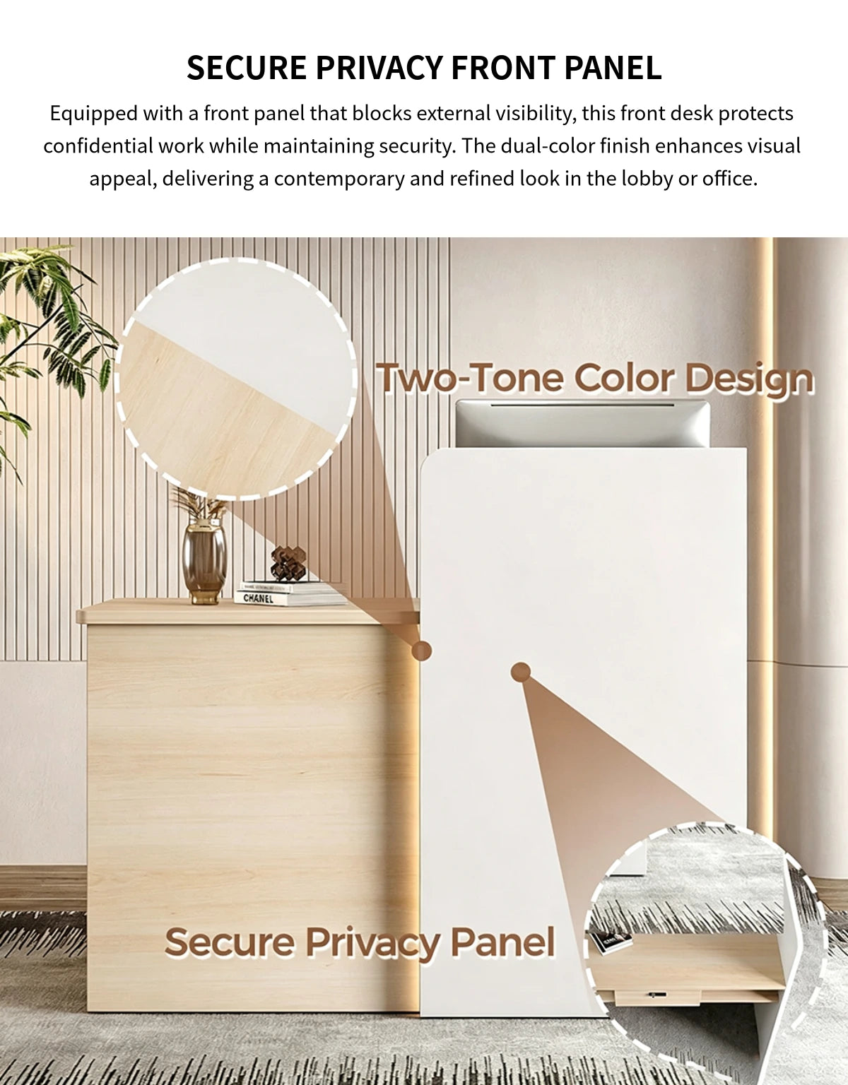 Salon Reception Desk 47 in Wide with Cable Management, Lockable & Solid Wood for Salon — Detail image 4