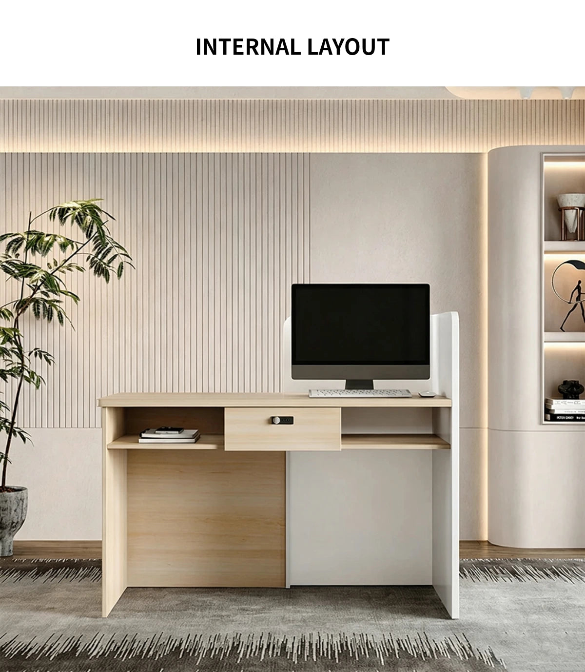 Salon Reception Desk 47 in Wide with Cable Management, Lockable & Solid Wood for Salon — Detail image 7